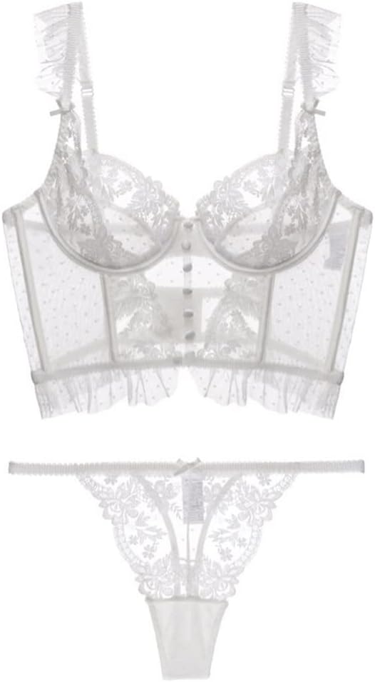 French Sexy Ladies Lingerie Set Push Up Bra Lace Transparent Panty Thin Underwear