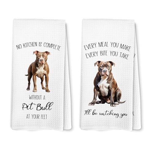 Lengues Pitbull Kitchen Towels Set of 2, Dog Decor Hand Towels, Dog Lovers Gifts for Women Dish Towel, Funny No Kitchen is Complete Without A Pitbull Hand Towel for Home Decor 16x24 Inch
