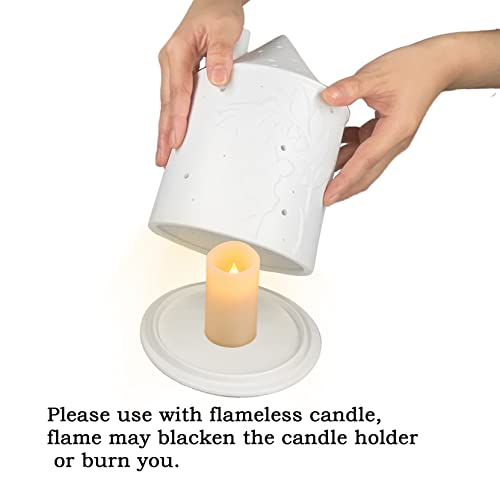 White Flameless Candle Lantern Decorative Table Centerpiece Large Farmhouse Candle Holder Wedding Shelf Decor With Fairy Pattern 5" (Without Candle) #TOP3