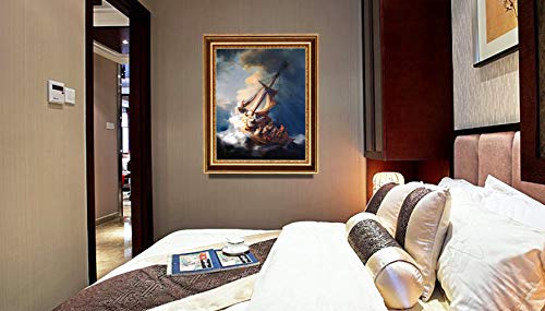 ELITEART-Christ in a Storm on the Sea of Galilee By the Dutch Golden Age painter Rembrandt van Rijn Oil Painting Reproduction Giclee Wall Art Canvas Prints-Framed Size:25"x 21" - Image 3