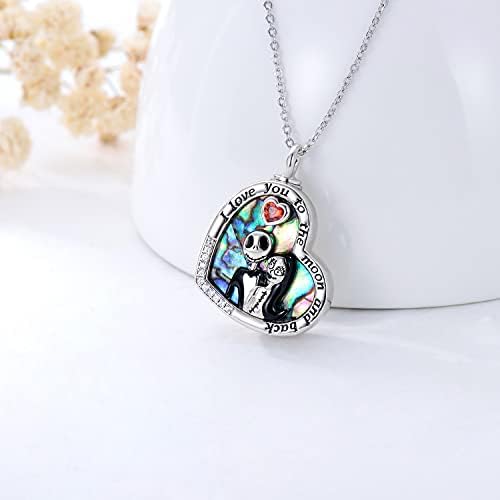 Jack And Sally Urn Necklace For Ashes Sterling Silver Nightmare Abalone Shell Infinity / 100 Languages Christmas Locket Cremation Jewellery For Ashes For Women Girlfriend Couplen