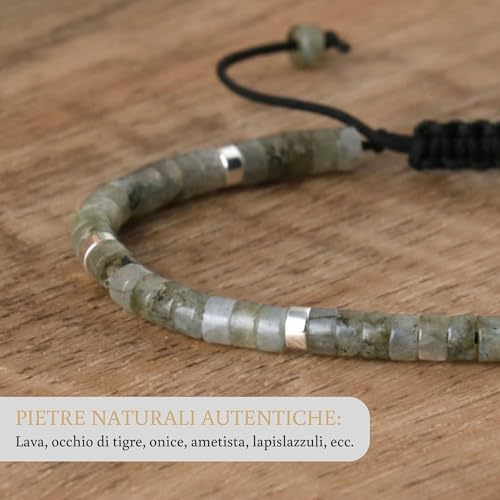 Omi Creative Concept Bracelet Réglable Unisexe avec Pierres Tubulaires, en Fil de Coton Ultrarésistant, Taglia Unica, Acier inoxydable, Aucune pierre précieuse. – vue 4