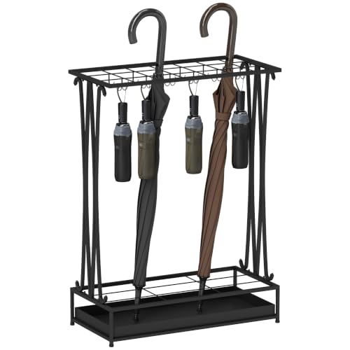 HOMCOM Portaombrelli per Interni Vaschetta Scolapioggia 50x24x68 cm Nero