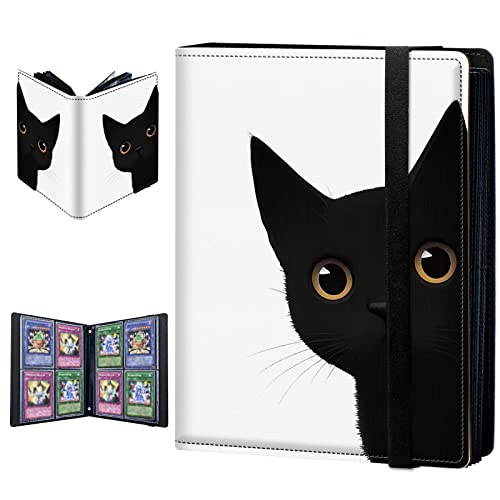 BPQOJB Trading Card Binder, 4 Pocket Album Display Holder, 400 Cards Double Sided Pockets Holder Sleeves Case for Standard Size Sports Cards, Cute Black Cat