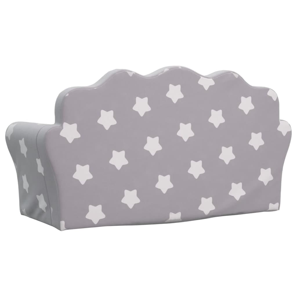 vidaXL Sofá de Niños de 2 Plazas, Sillón con Reposabrazos, Mini Sofá Infantil, Sofá para Dormitorio Sala Juegos, Felpa Suave Gris Claro con Estrellas