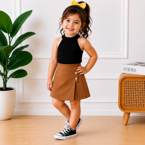 Image of RIYANSHI Girls Sleeveless Ribbed Top & Button Skirt Set