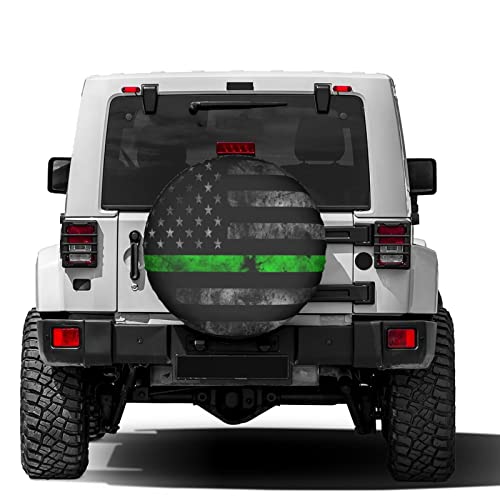 Image of Thin Green Line Flag Spare Tire Cover Dust-Proof Wheel Tire Cover Fit Trailer, RV, SUV and Many Vehicle 16 Inch