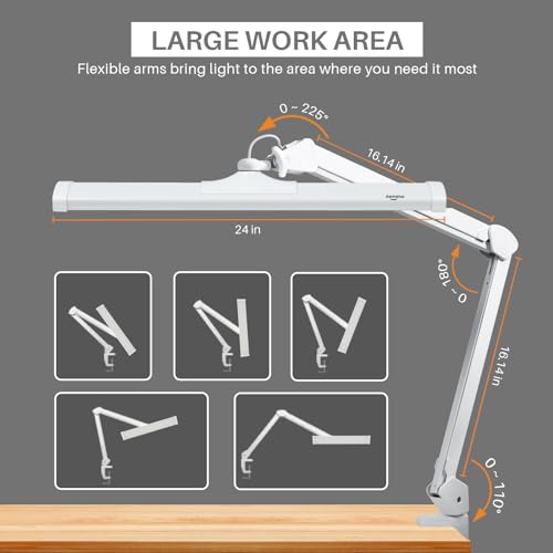 Image of 24-Inch LED Architect Desk Lamp with Clamp, 30W 2300LM, White | 180 SMD LEDs with reinforced dual metal arms deliver eye-caring lighting and 5 brightness levels for drafting and reading