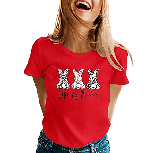 Tee-Shirt Femme Pâques-Printemps Eté Manches Courtes,Lapin de Pâques Mignon pour Le Dimanche de Pâques T-Shirt, Lapin Carottes imprimé T-Shirt,col Rond,Décontracté Hauts, Élégant Top