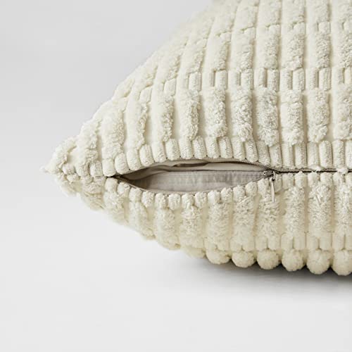 Topfinel Cushion Covers 45x45 cm 18x18 Inch Pack of 2 Cream Decorative Throw Pillow Cases with Invisible Zipper Soft Sofa Corduroy Cushion Covers for Living Room Bedroom Sofa Bed - Image 3