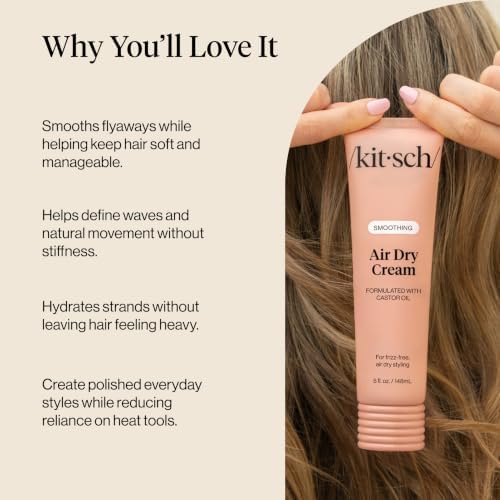 Kitsch Smoothing Air Dry Cream for Hair – Frizz Control Hair Care Product with Castor Oil & Coconut Oil – Weightless Styling Cream - Enhances Natural Texture Appearance – 5 oz — view 2