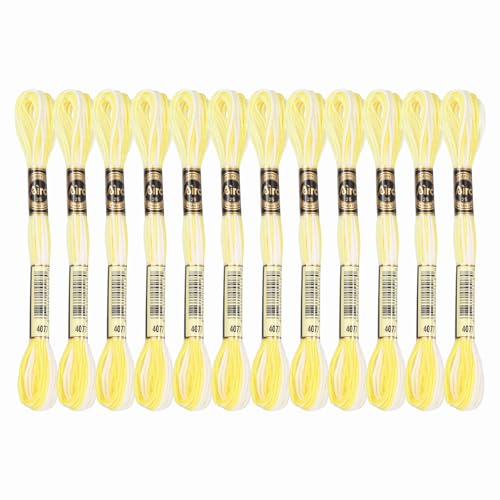 Image of PATIKIL 12 Skeins Embroidery Floss, Polyester Embroidery Threads Bracelets String for Cross-Stitch Hand Embroidery, Yellow White