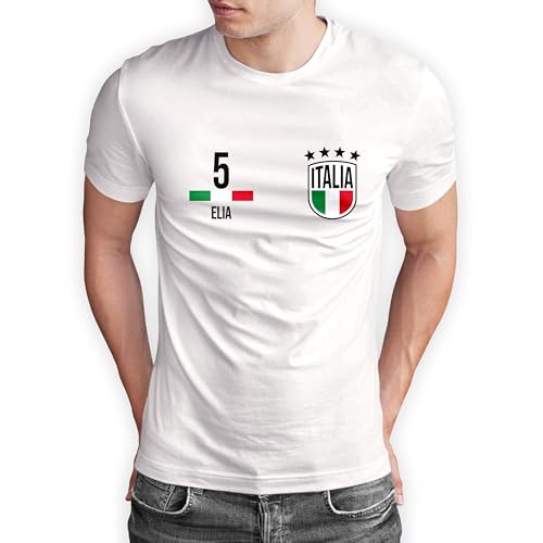 True Statements Italien T-Shirt „WM 2026“ Fußball Weltmeisterschaft Italia Shirt Herren Damen Unisex - personalisiert mit Zahl & Namen - Fanartikel Fan-Outfit Trikot, Weiß, Gr. L