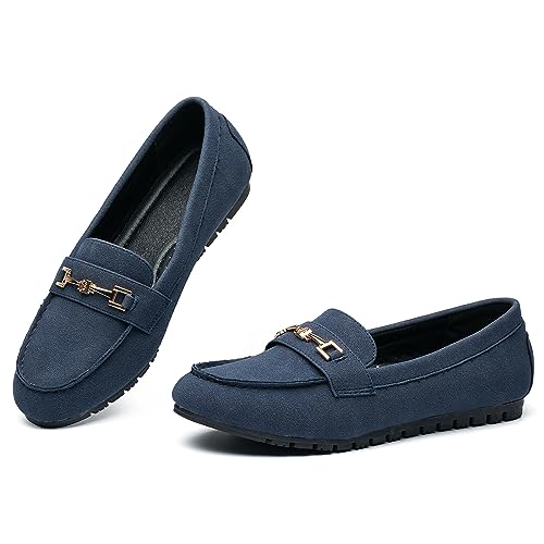 Cool Coser C Women's Wide Casual Comfort Loafers Slip On Flat Shoes Women's Penny Loafers With Arch Support Women Dressy Buckle Moccasions (Blue Wide,8) #TOP2
