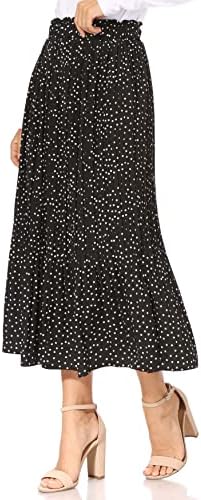 Polka Dot Pleated Skirts for Women with Pockets, Elastic High Waisted Midi Skirts for Women Trendy Boho Women's Skirts (2X-Large, Black White Dots)