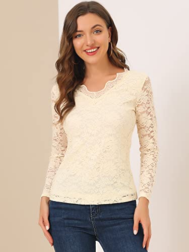 Allegra K Women's Floral Embroidery Sheer Long Sleeves Lace Blouse Top4