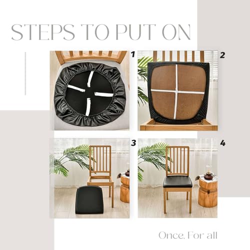 qiden Chair Seat Covers Set Of 2/4/6 PU Cushion Cover For Dining Chair Waterproof Chair Seat Slipcovers Parsons leather seat covers Seat Slipcover-Black-Pack of 6 (36-48cm) - Image 4