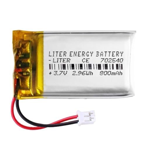 Batería 702540 LiPo 3.7V 800mAh 2.96Wh Recargable Conector PH2.0 (JST-PHR-02) Tipo B Litio: Asegúrese Que la polaridad del Dispositivo Coincide con la batería 42x25x7mm (PH2|800mAh|702540)