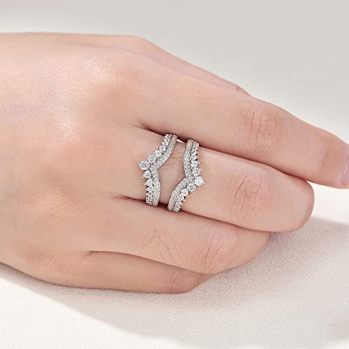 Newshe Jewellery AAAAA Cubic Zirconia Wedding Bands for Women Crown Double Ring Enhancer for Engagement Rings 925 Sterling Silver Size 5-104