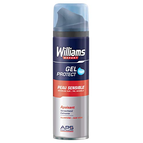 Williams Expert Gel à Raser Protège et Apaise, Extrait d'Aloé Vera Formule pour les Peaux Sensibles 200ml