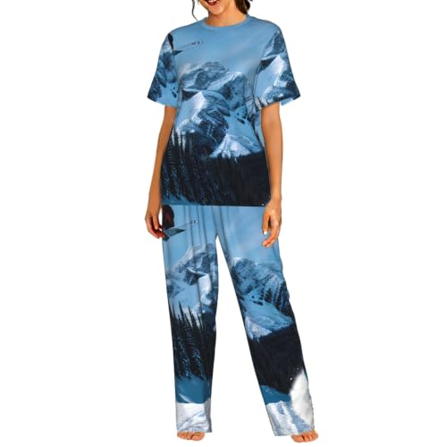 Pyjama manches courtes femme au motif snowboard en maille premium