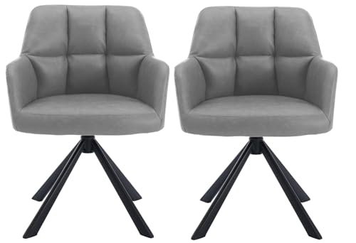 Image of Finch Fox Battle Modern 360 Swivel Mid-Back Arm Faux-Leather Study Upholstered Comfortable Metal Base Computer Office Desk Chair in Light Grey Color (Set of 2)