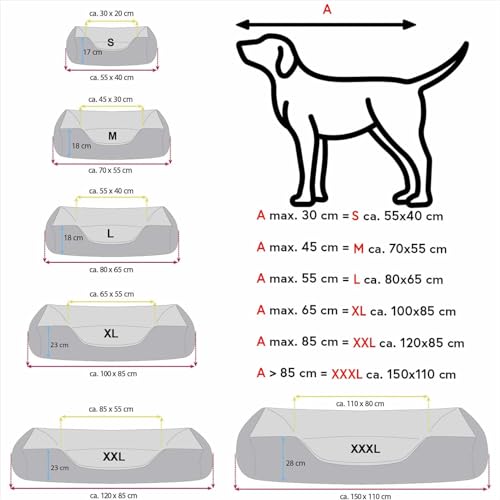 BedDog Hundebett Teddy, Hundesofa aus Cordura und Microfaser-Velours, waschbares Hundebett mit Rand, Hundekissen Vier-eckig, für drinnen, draußen, Größe XL, schwarz-grau