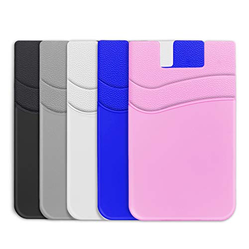 SHANSHUI Phone Card Holder, Phone Wallet Stick on Business Card Holder Pocket Compatible with iPhone 11 Pro,Samsung Galaxy S10 and Most Smartphones (Multi-Colors-5pcs)