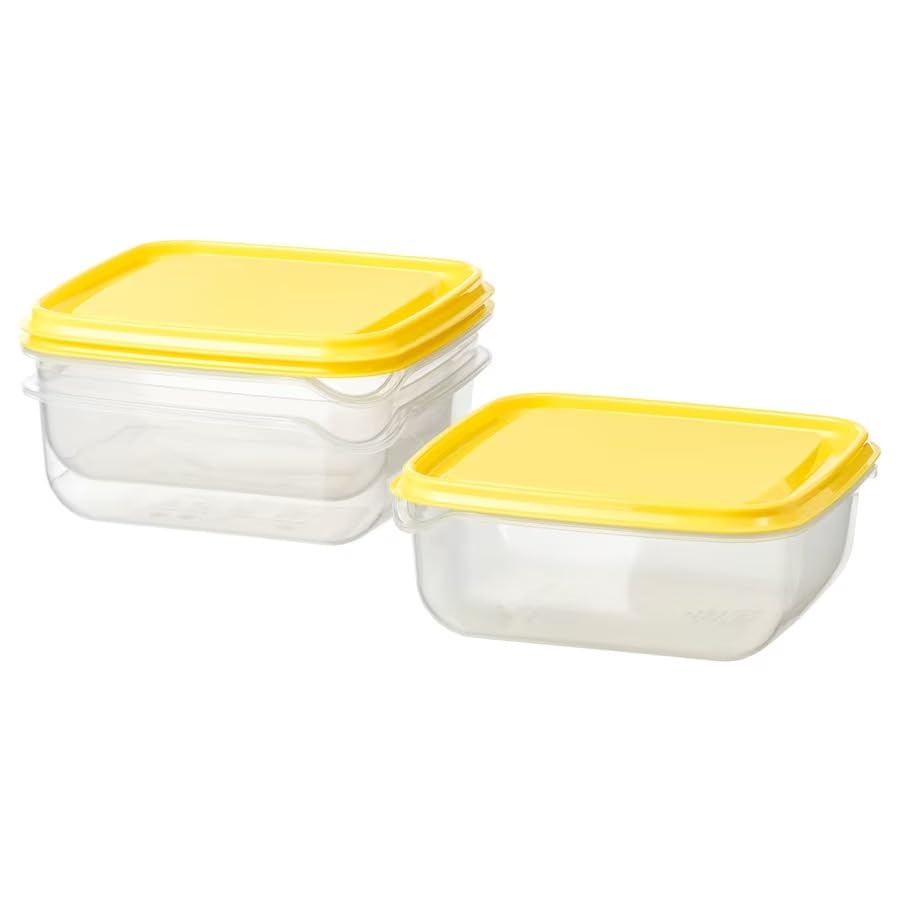flavouredlove 3 Pcs Kitchen Food Container/Storage Box For Fridge & Freezer - Transparent/Yellow - 0.6L (20 oz) - Pack of 3