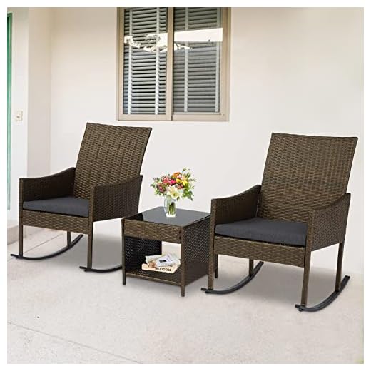 kinbor Outdoor Rocking Chairs, Porch Rocking Chairs Set of 2, Outdoor Bistro Set, Patio Furniture Set Rocking Chairs for Balcony Deck Lawn Pool