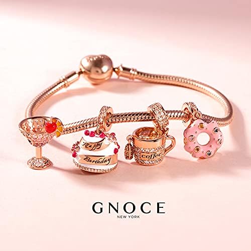 Gnoce Coffee Charm Pendant 925 Sterling Silver"Have A Cup of Coffee" Rose Gold Plated Dangle Charm with Cubic Zirconia fit for Bracelet/Necklace Jewelry Gift