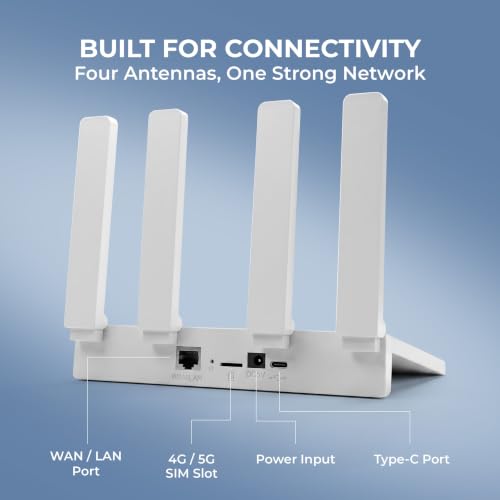 Image of FRONTECH 4G /5G Wi-Fi 6 Router with SIM Slot, Dual-Band Wi-Fi, 4 High-Gain Antennas, 1 WAN /LAN Port, Type-C Port, High-Speed Internet Router for Home /Office /Gaming, 2 Years Limited Warranty (NC-0095)