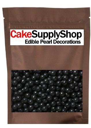 CakeSupplyShop Black Pearl Candy Beads Cake and Cupcake Edible Decorations 4 oz