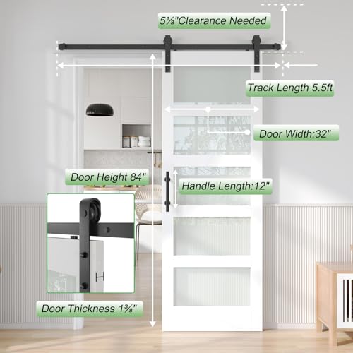Image of Fredbeck Glass Barn Doors 32x84 and Hardware, 5 Panles Frosted Glass,White