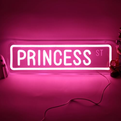 Image of Pink Princess Street Neon Sign for Wall Decor,Princess St Tin Neon Led Sign for Y2k Wall Decor,Girl Bedroom,Girls Cave