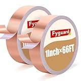 2 Rolls Copper Foil Tape 1Inch × 130Ft Total Conductive Adhesive Copper Tape, Double Sided Foil Tape for Stained Glass Guitar EMI Shielding Electrical Repair Grounding Paper Circuits