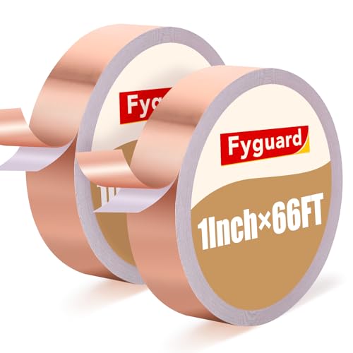 Fyguard 2 Rolls Copper Foil Tape 1Inch 130Ft Total Conductive Adhesive Copper Tape Double Sided Foil Tape for Stained Glass Guitar EMI Shielding Electrical Repair Grounding Paper Circuits
