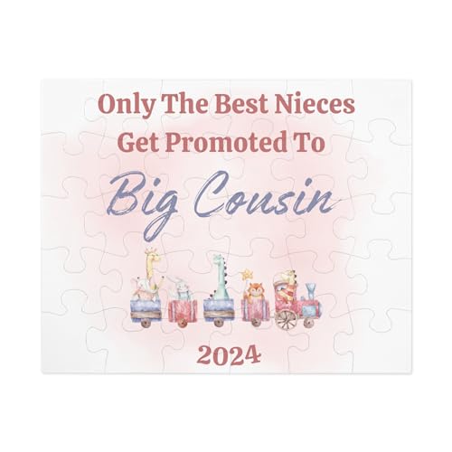 Hiding Place Boutique, Handmade Best Nieces Promoted to Big Cousin Puzzle Piece Nephew Jigsaw Announcement Child Reveal Gift Birthday Game Keepsake Expecting Coming Soon New To Crew Bear Cool Club Kid