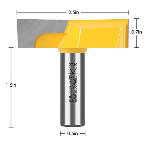 Kowood 1/2” Inch Shank 2-1/4” (Dia.) Bottom Cleaning Router Bits (Mortising Bit, Spoil Board Surfacing, Slab Flattening Woodworking Milling Cutter) With Carbide Tipped #TOP1