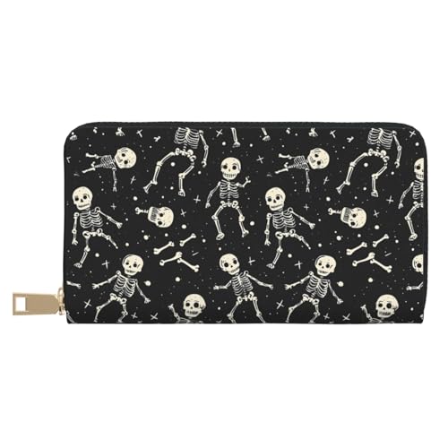 Cute Cartoon Skull Print Wallet Women Men, Long PU Leather Wallets for Women, Cute Womens Travel Wallet Purse Pouch with Zipper Pocket