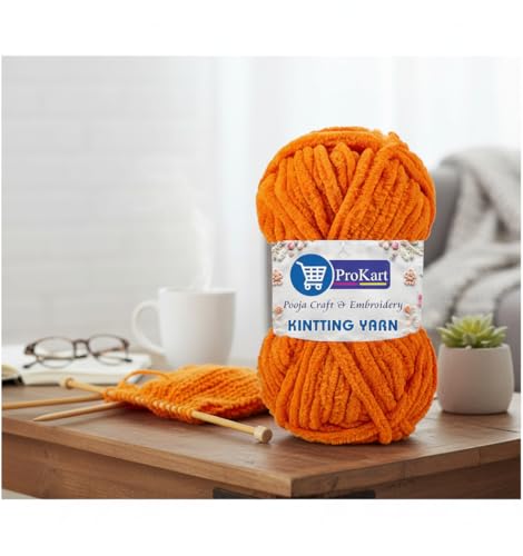 Image of ProKart Premium Blankie Wool, Plush & Cuddly, Chenille Yarn Supersoft Hand Knitting Wool Ball | Blanket Thick /Mottu Yarn Ball Suitable for Hand Knitting and Crocheting for Baby, Adult, Sweaters, caps, Throws, Home Furnishing, Scarves, Blankets (Mustard Yellow)