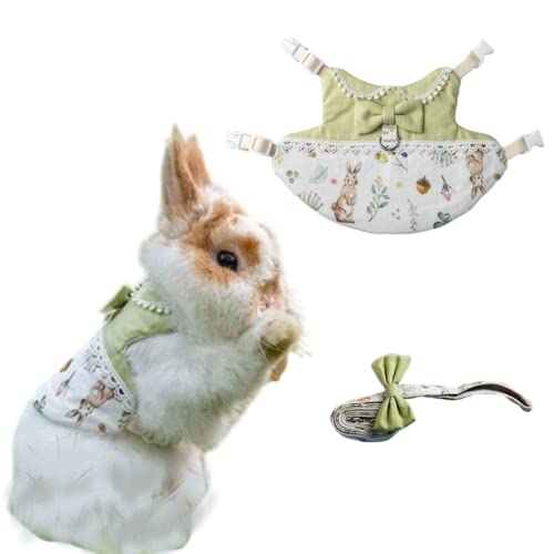 Rabbit Harness and Leash for Walking Escape Proof - Bunny Cotton Harness Outdoor Camping Hiking Training - Also Suit for Ferret Kittn Puppy Small Animals (Waistcoat,Large)