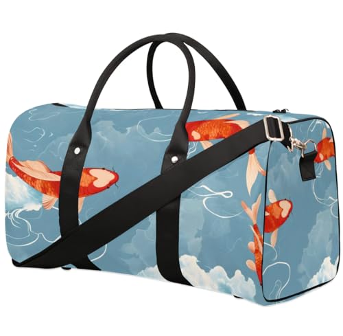 Travel Duffel Bag, Japan Koi Fish Sports Tote Gym Bag Foldable Western Aztec Weekender Bag Carry on Luggage Handle Bag Overnight Shoulder Bag for Women Men,A-066