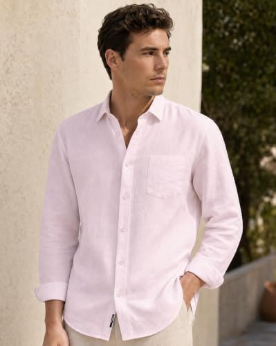 Image of Nobero Breezy Premium Linen Cotton Shirt for Men | Stylish Casual Shirts for Men | Semi Cut Collar | Box Pleat | Curved Hem | Regular Fit | Full Sleeve | S-XXXL