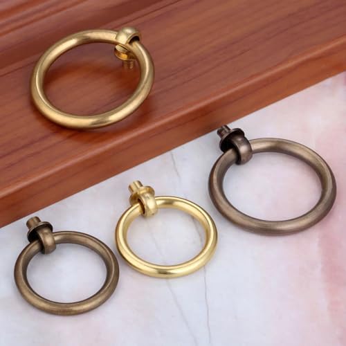 Tirador de cajón de cobre puro de 50 mm con diseño de anillo circular para mueble antiguo 4