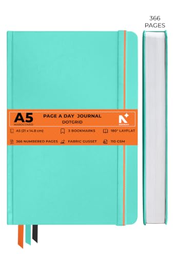 Image of NEORAH -A5 DOTTED | 368 Pages - 110 Gsm |PAGE A DAY JOURNAL (21x14.8 cm)-Hardcover Dot Grid Notebook |Back Pocket |3 Silk Book Mark - Completely HANDMADE for Journaling,writing- TEAL