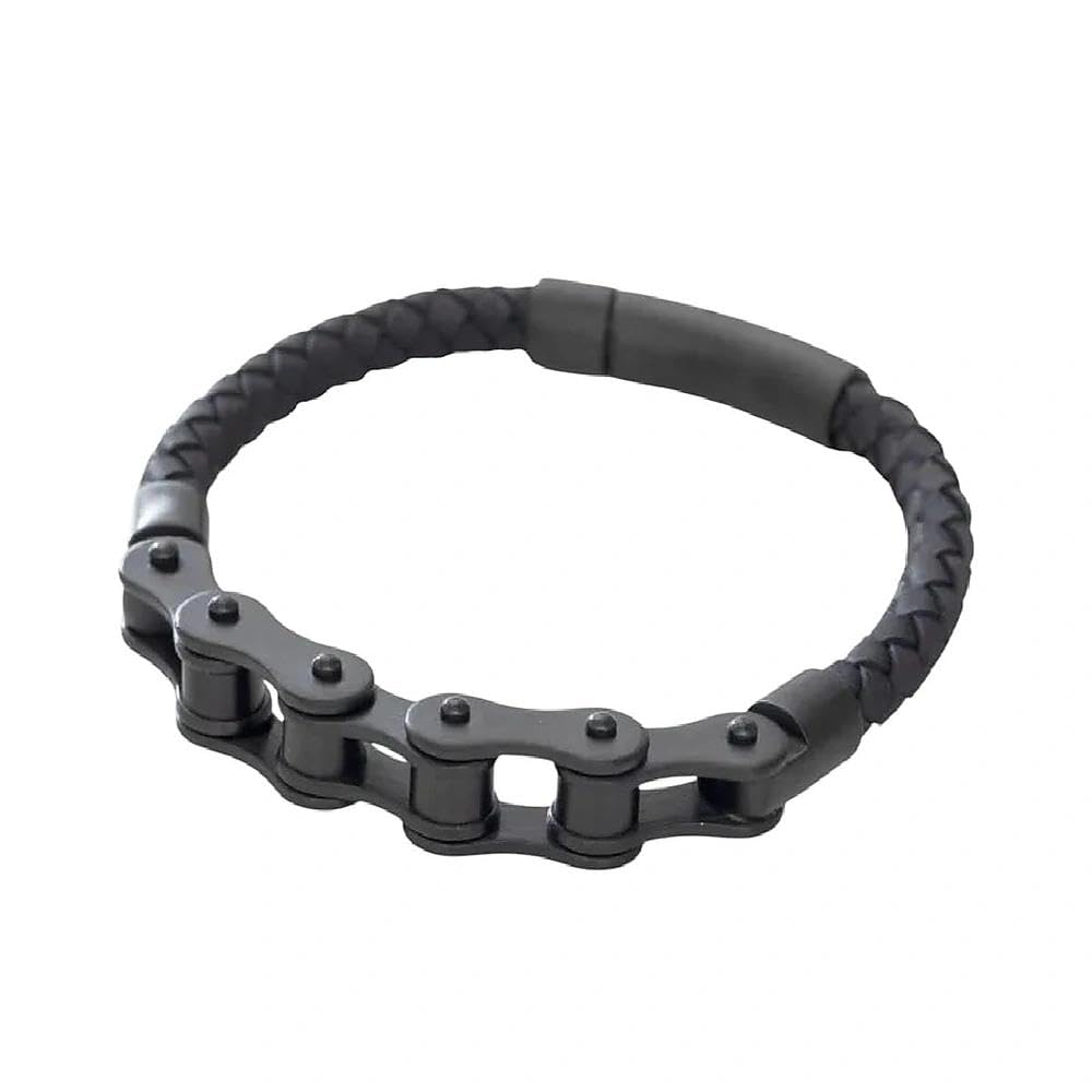 Generic Nuevo para la tendencia 2026, brazalete retro punk con cadena de moto trenzada a mano en cuero con hebilla de metal para hombre, joyería de fiesta rock para motociclista, accesorios de moda, regalo