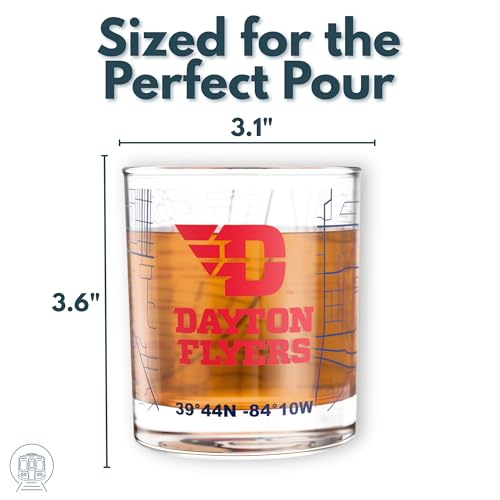 Image of Greenline Goods - University of Dayton Flyers College Whiskey Glasses (Set of 2), 10 oz - Full-Color Logo + Campus Map