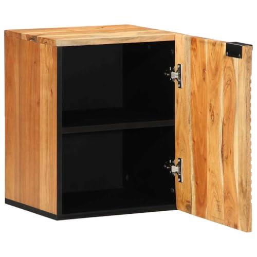 Hoopleep Badezimmer-Hängeschrank mit Regal, Braun Massivholz Akazie, 38 x 33,5 x 48 cm Kompakter Wandschrank für Bad, Gäste-WC, oder kleine Räume, mit Tür und Stauraum