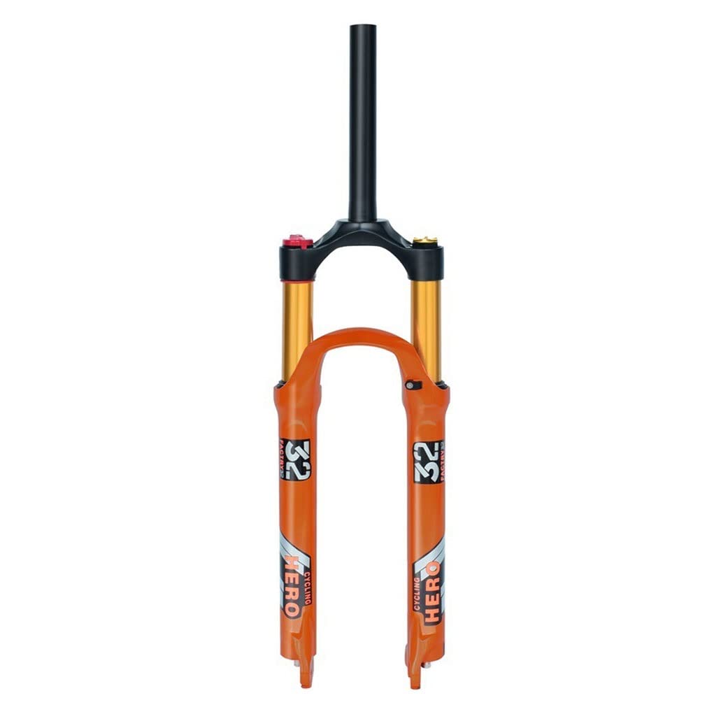 Widelec MTB 26/27,5/29 widelce do roweru górskiego Podróż 120 mm Powietrze 1-1/8'' Prosta/Stożkowa rura Ręczna blokada Rowerowy przedni hamulec tarczowy 9 mm QR (kolor: pomarańczowy prosty